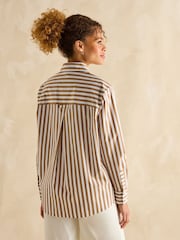 Joules Amilla Tan & White Stripe Longline Relaxed Fit Shirt - Image 2 of 7