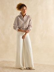 Joules Amilla Tan & White Stripe Longline Relaxed Fit Shirt - Image 3 of 7
