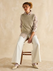 Joules Amilla Tan & White Stripe Longline Relaxed Fit Shirt - Image 4 of 7