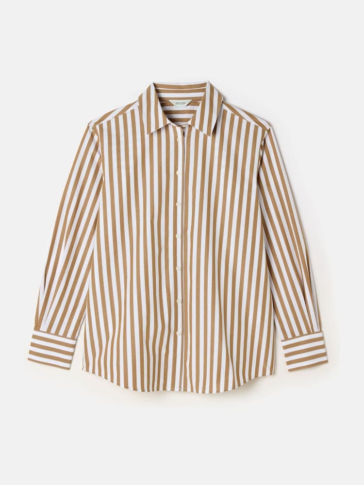 Joules Amilla Tan & White Stripe Longline Relaxed Fit Shirt - Image 7 of 7