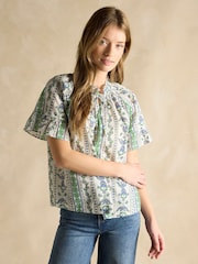 Синий/зеленый - Joules Melissa Short Sleeve Cotton Blouse - Изображение 1 из 6