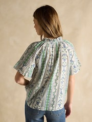 Синий/зеленый - Joules Melissa Short Sleeve Cotton Blouse - Изображение 2 из 6