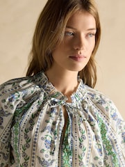 Синий/зеленый - Joules Melissa Short Sleeve Cotton Blouse - Изображение 4 из 6