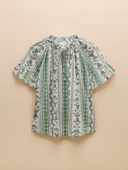 Синий/зеленый - Joules Melissa Short Sleeve Cotton Blouse - Изображение 6 из 6