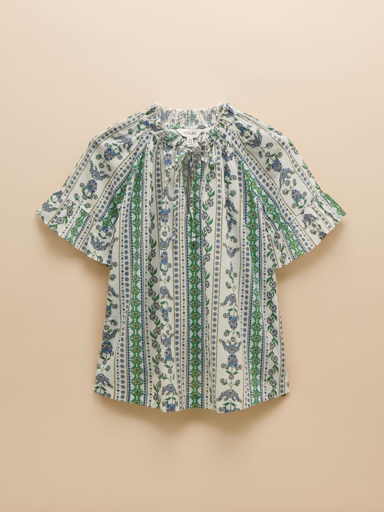 Синий/зеленый - Joules Melissa Short Sleeve Cotton Blouse - Изображение 6 из 6
