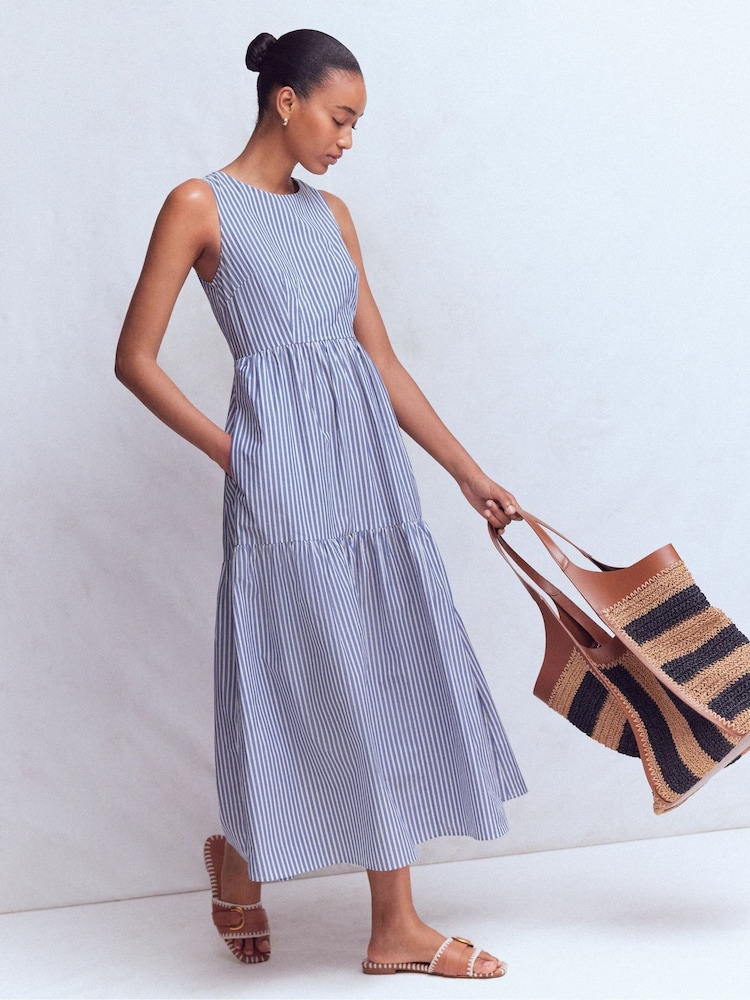 Boden Blue Sleeveless Poplin Dress - Image 1 of 7 Boden Blue Sleeveless Poplin Dress - Image 1 of 7