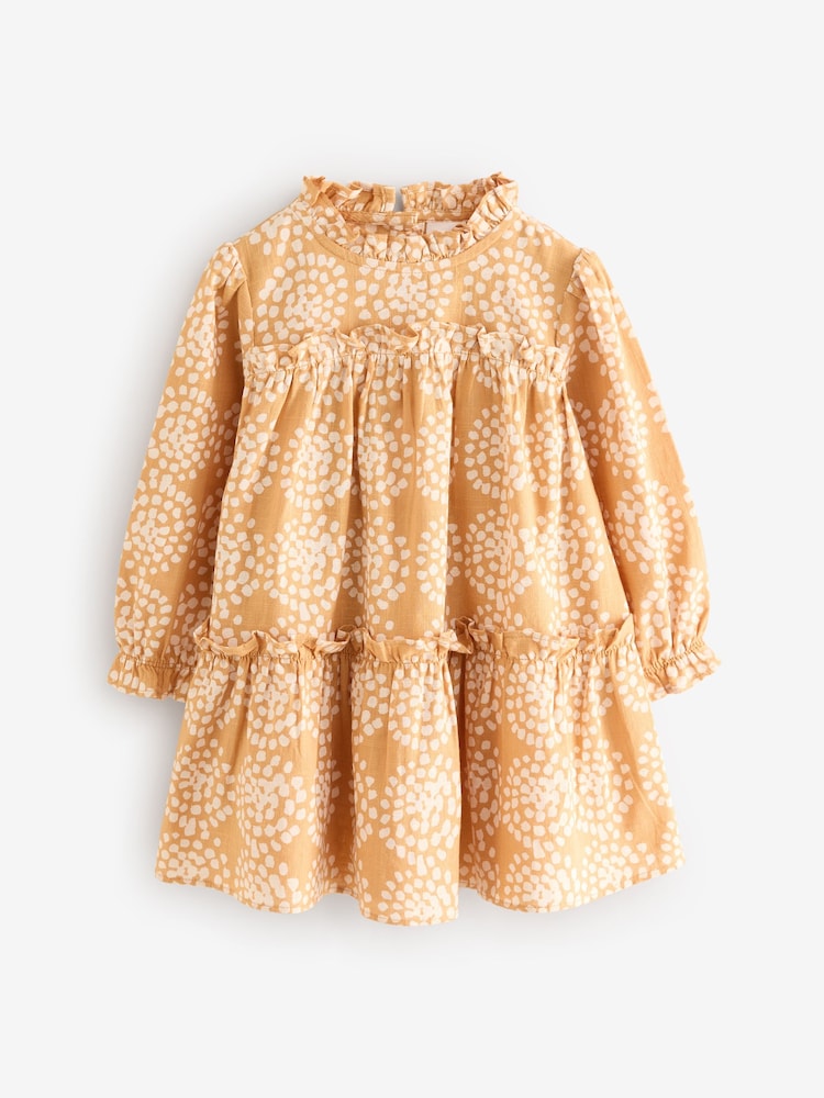 Ochre Yellow 100% Cotton Tier Dress - Image 1 of 1