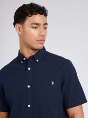 U.S. Polo Assn. Blue Mens Seersucker Short Sleeve Shirt - Image 3 of 8