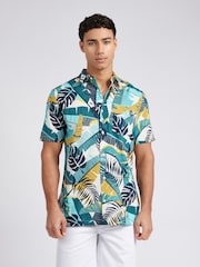 U.S. Polo Assn. Multi Mens Palm Print Short Sleeve Shirt - Image 1 of 8