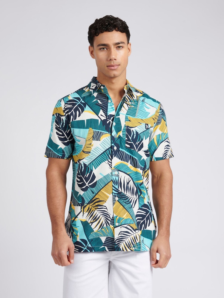 U.S. Polo Assn. Multi Mens Palm Print Short Sleeve Shirt - Image 1 of 8