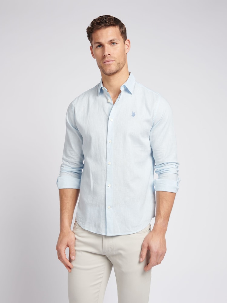 U.S. Polo Assn. Blue Chrome Linen Blend Mens Shirt - Image 1 of 10