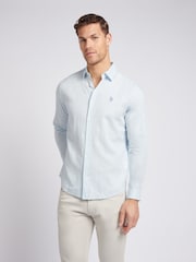 U.S. Polo Assn. Blue Chrome Linen Blend Mens Shirt - Image 5 of 10