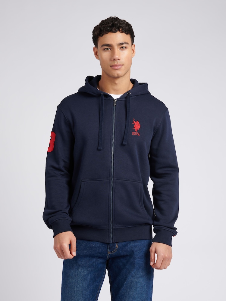 U.S. Polo Assn. Blue Mens Classic Fit 100% Cotton Player 3 Zip-Up Hoodie - Image 1 of 9