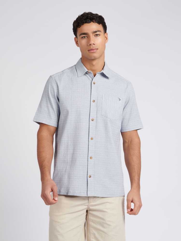 U.S. Polo Assn. Blue Mens Seersucker Stripe Short Sleeve Shirt - Image 1 of 9