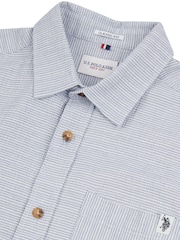 U.S. Polo Assn. Blue Mens Seersucker Stripe Short Sleeve Shirt - Image 7 of 9