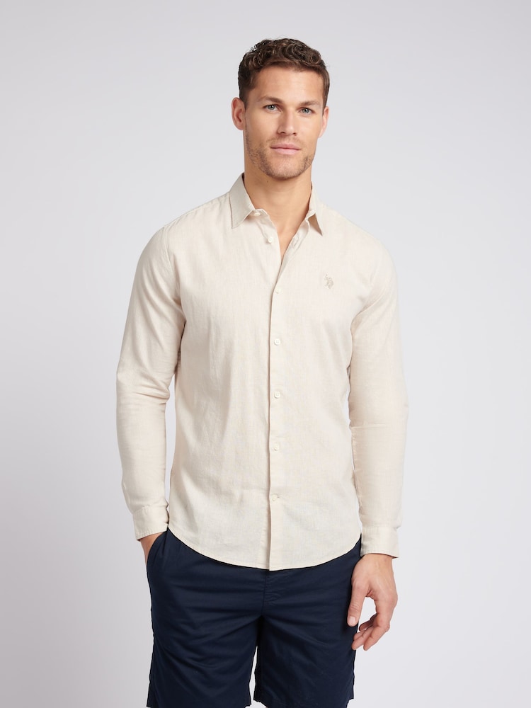 U.S. Polo Assn. Brown Linen Blend Mens Shirt - Image 1 of 7