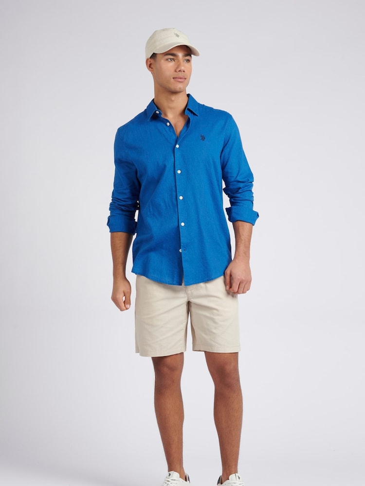 U.S. Polo Assn. Blue Ground Linen Blend Mens Shirt - Image 4 of 8