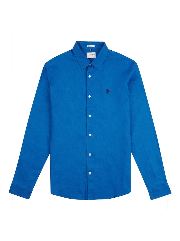 U.S. Polo Assn. Blue Ground Linen Blend Mens Shirt - Image 5 of 8