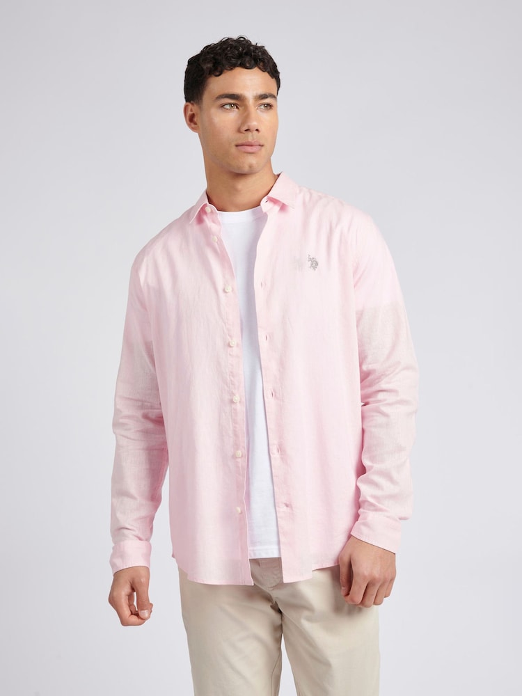 U.S. Polo Assn. Pink Linen Blend Mens Shirt - Image 1 of 8