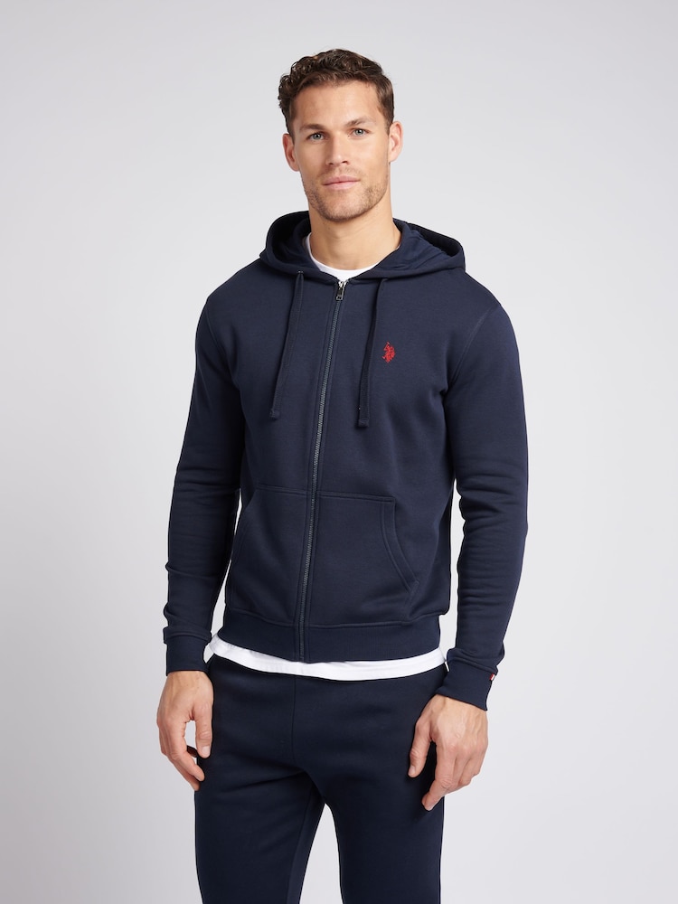 U.S. Polo Assn. Blue Mens Classic Fit 100% Cotton Double Horsemen Zip Up Hoodie - Image 1 of 8