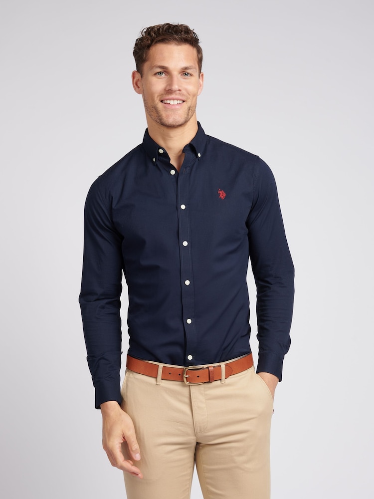U.S. Polo Assn. Dark Blue Stretch Cotton Mens Poplin Shirt - Image 1 of 7