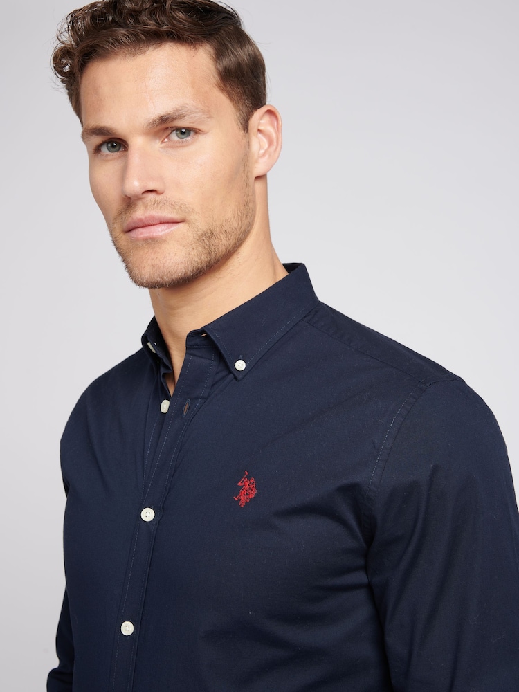 U.S. Polo Assn. Dark Blue Stretch Cotton Mens Poplin Shirt - Image 4 of 7