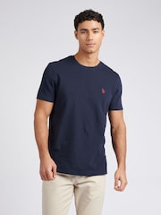 U.S. Polo Assn. Blue Classic Fit Mens Check Texture 100% Cotton T-Shirt - Image 1 of 8