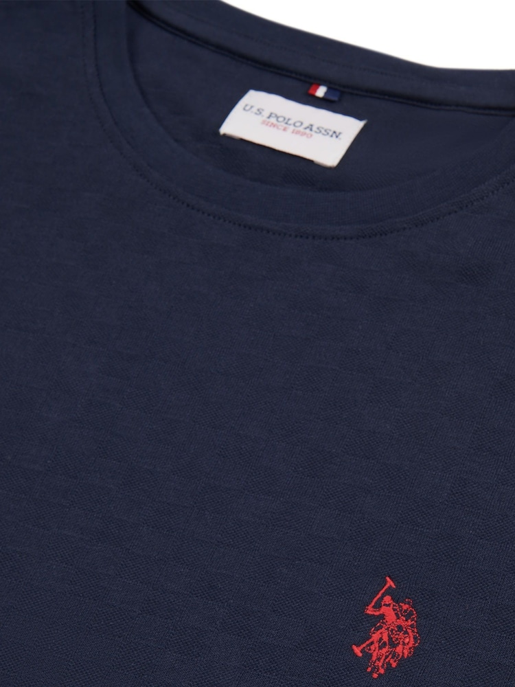 U.S. Polo Assn. Blue Classic Fit Mens Check Texture 100% Cotton T-Shirt - Image 9 of 9 U.S. Polo Assn. Blue Classic Fit Mens Check Texture 100% Cotton T-Shirt - Image 9 of 9