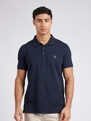 U.S. Polo Assn. Blue Mens Regular Fit Vertical Texture 100% Cotton Polo Shirt - Image 1 of 8