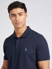 U.S. Polo Assn. Blue Mens Regular Fit Vertical Texture 100% Cotton Polo Shirt - Image 3 of 8