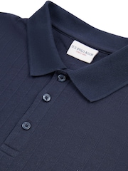 U.S. Polo Assn. Blue Mens Regular Fit Vertical Texture 100% Cotton Polo Shirt - Image 7 of 8