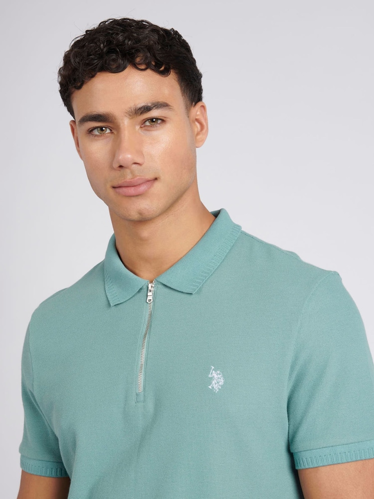 U.S. Polo Assn. Blue Mens Regular Fit Texture Polo Shirt - Image 2 of 7
