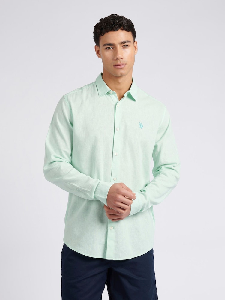U.S. Polo Assn. Green Linen Blend Mens Shirt - Image 1 of 8