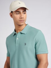 U.S. Polo Assn. Blue Mens Regular Fit Texture Herringbone 100% Cotton Polo Shirt - Image 3 of 9