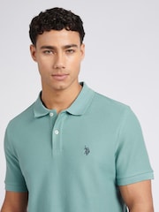 U.S. Polo Assn. Blue Mens Regular Fit Texture Herringbone 100% Cotton Polo Shirt - Image 5 of 9