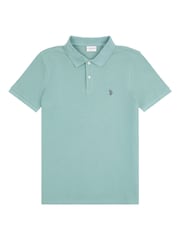 U.S. Polo Assn. Blue Mens Regular Fit Texture Herringbone 100% Cotton Polo Shirt - Image 6 of 9