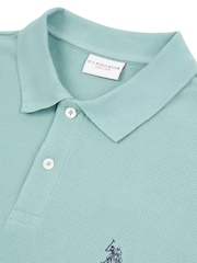 U.S. Polo Assn. Blue Mens Regular Fit Texture Herringbone 100% Cotton Polo Shirt - Image 8 of 9