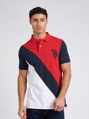 من U.S. Polo Assn. قميص بولو بخامة %100 قطن بتصميم قصَّات وخياطة للرجال تلبيس قياسي - صورة 1 من 9