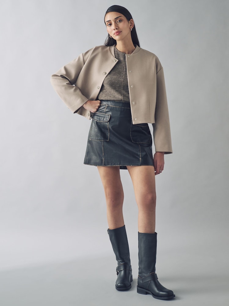 Urban Code Brown Faux Leather  A-Line Skirt - Image 1 of 4