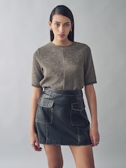 Urban Code Brown Faux Leather  A-Line Skirt - Image 2 of 4