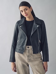 Urban Code Black Leather Biker Jacket - Image 1 of 4