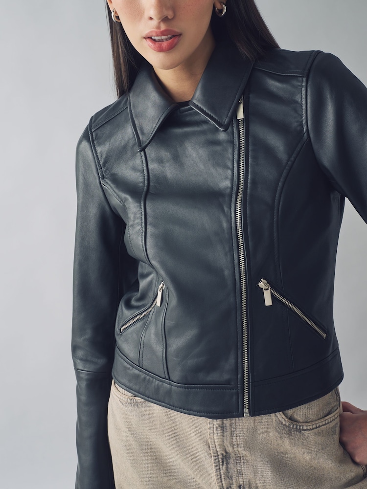 Urban Code Black Leather Biker Jacket - Image 4 of 4