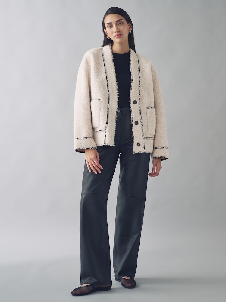 Urban Code Teddy Button Front Jacket With Stitch Detailing - صورة 2 من 5