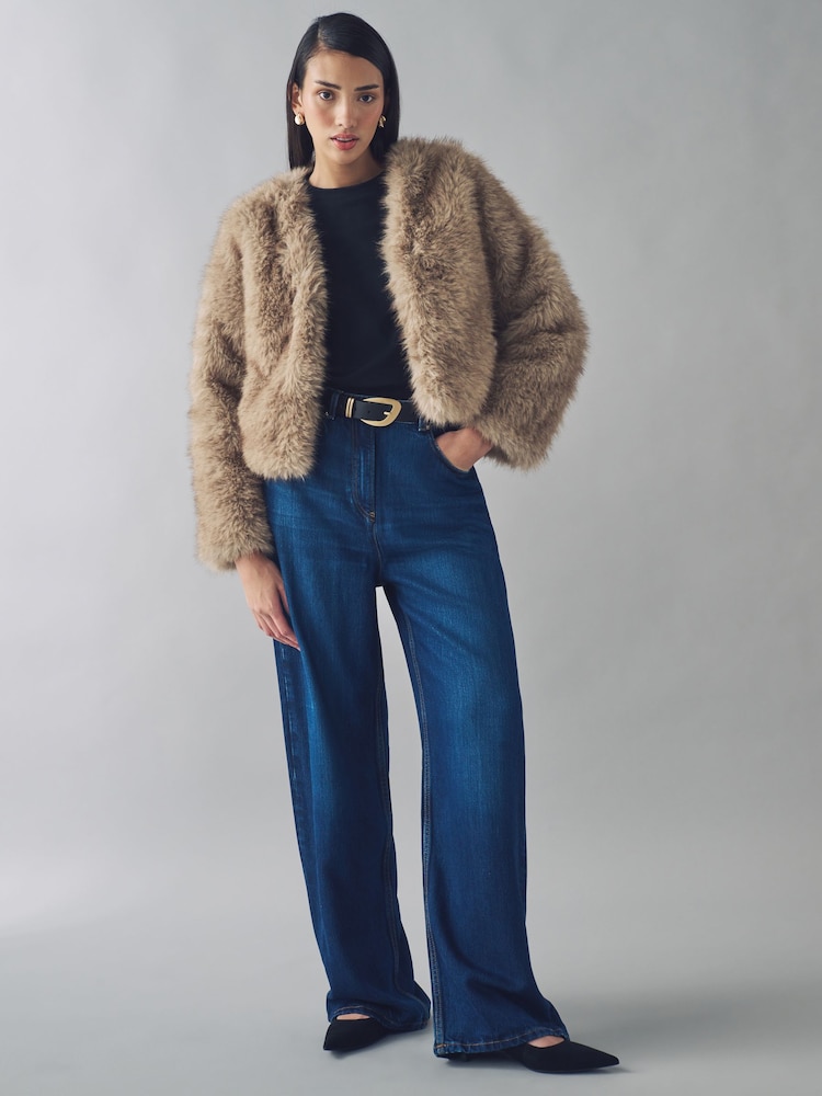 Urban Code Brown Faux Fur Jacket - Image 2 of 5 Urban Code Brown Faux Fur Jacket - Image 2 of 5