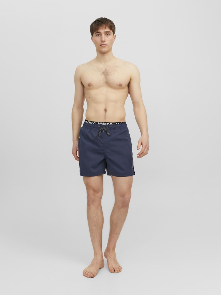 JACK & JONES Blue Double Waistband Logo Swim Shorts - Image 2 of 5