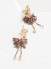 Brown Christmas Reindeer Beaded Earrings - Image 4 of 5