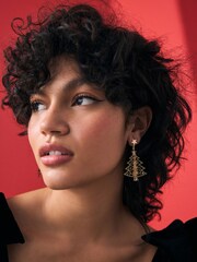 Gold Tone Christmas Filigree Drop Earrings - Image 3 of 5