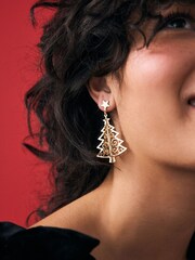 Gold Tone Christmas Filigree Drop Earrings - Image 4 of 5