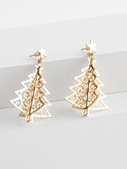 Gold Tone Christmas Filigree Drop Earrings - Image 5 of 5
