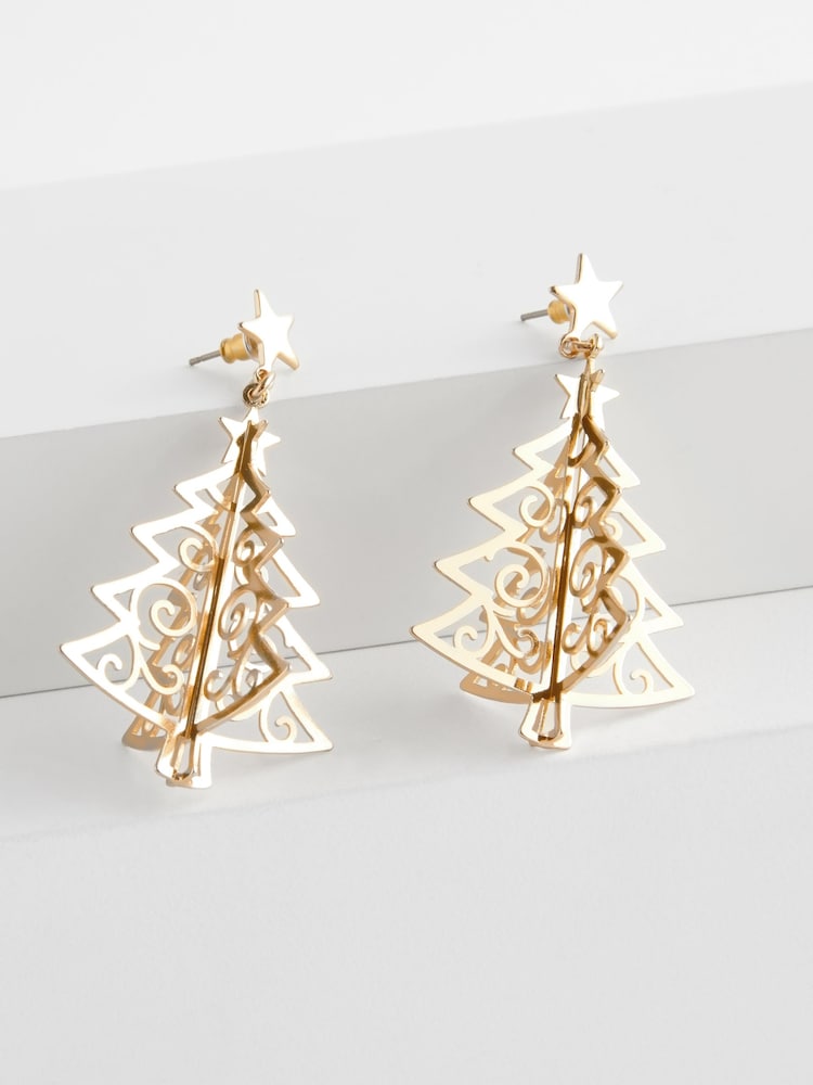 Gold Tone Christmas Filigree Drop Earrings - Image 5 of 5